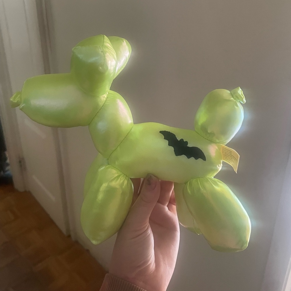 Glow Green Dog Plush Toy with Bat Accent- new without tags